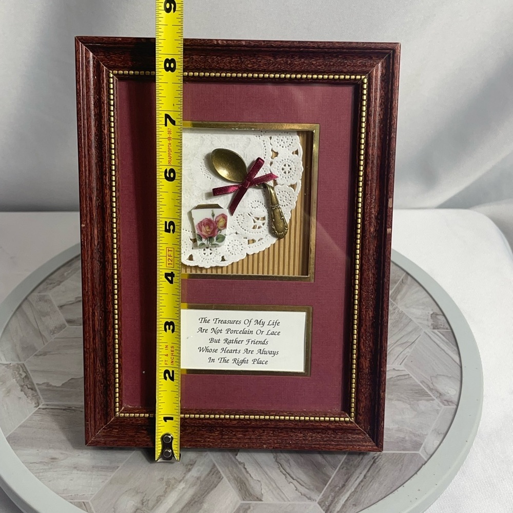 Framed Quote Shadowbox Decor w/ Spoon Porcelain Roses Lace 2001 Handmade - Picture 8 of 8